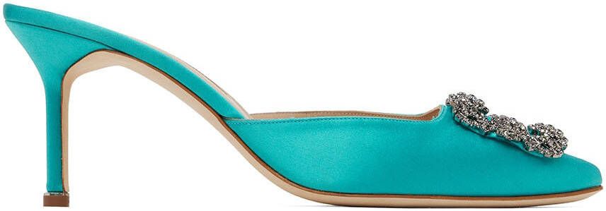 Manolo Blahnik Blue Hangisimu Mules - Picture 5