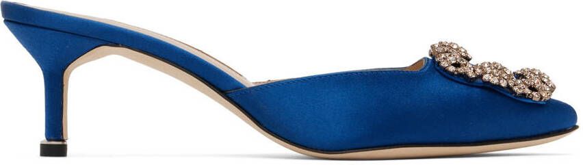 Manolo Blahnik Blue Hangisimu Mules - Picture 5