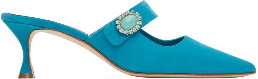 Manolo Blahnik Blue Porramu 50 Mules