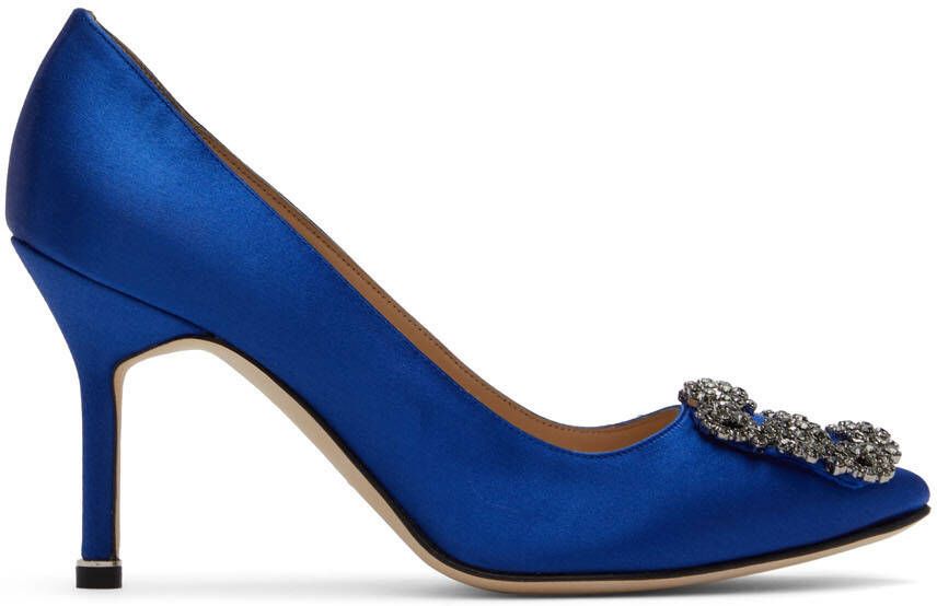 Manolo Blahnik Blue Satin Hangisi 90 Heels - Picture 5