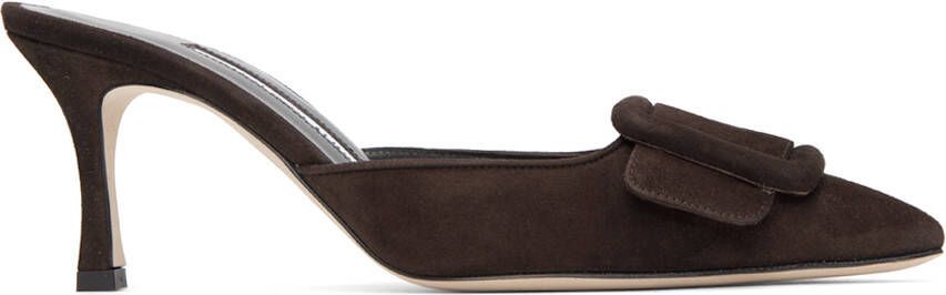 Manolo Blahnik Brown Maysale 70 Mules - Picture 5