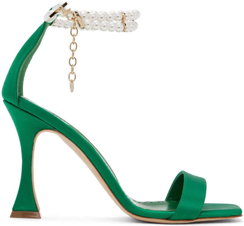 Manolo Blahnik Green Charona Heeled Sandals - Picture 5