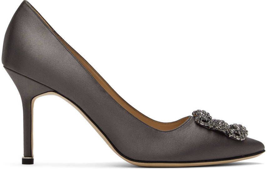 Manolo Blahnik Grey Satin Hangisi Heels - Picture 5