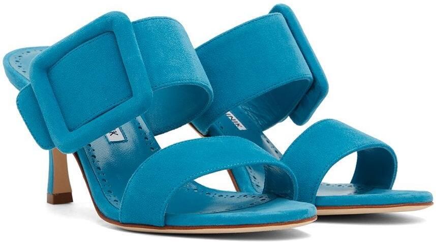 Manolo Blahnik Blue Gable Mules - Picture 2