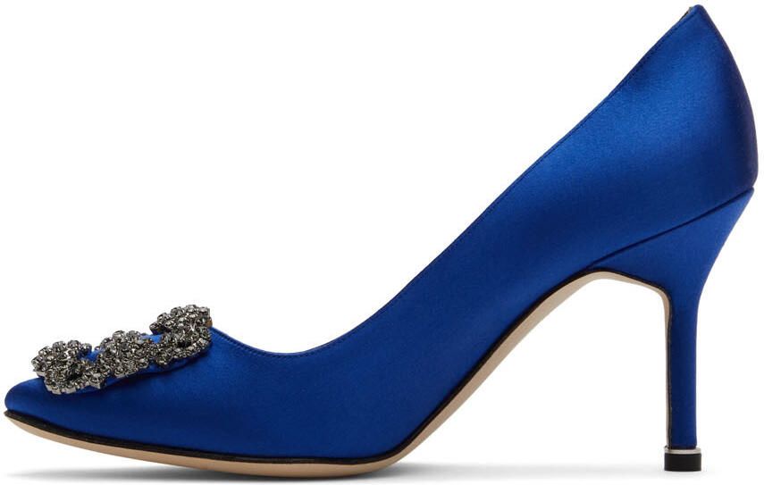 Manolo Blahnik Blue Satin Hangisi 90 Heels - Picture 3