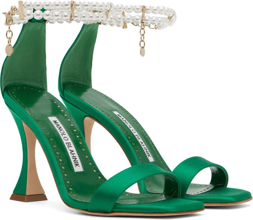 Manolo Blahnik Green Charona Heeled Sandals - Picture 2
