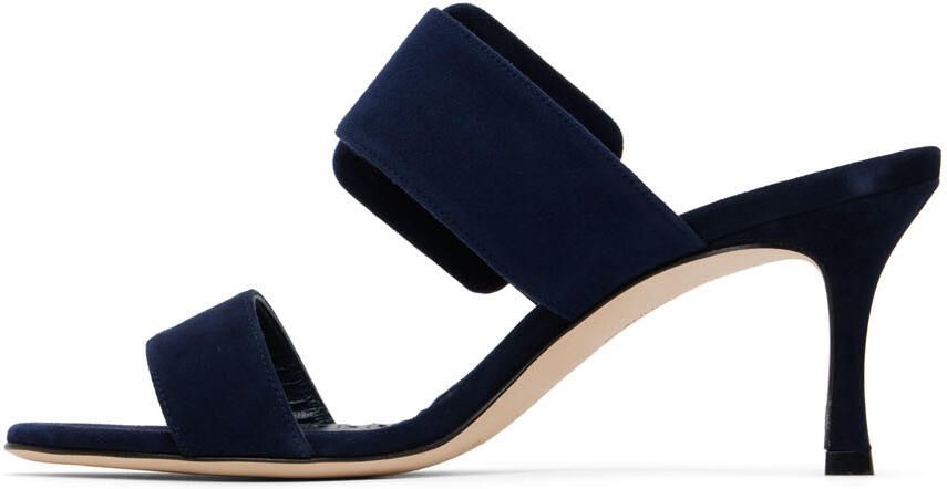 Manolo Blahnik Navy Gable Mules - Picture 3