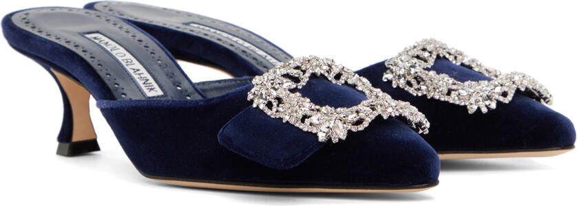 Manolo Blahnik Navy Maysale Mules - Picture 2