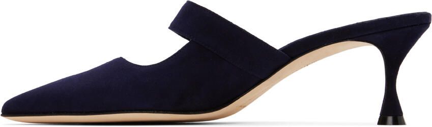 Manolo Blahnik Navy Porramu 50 Mules - Picture 3