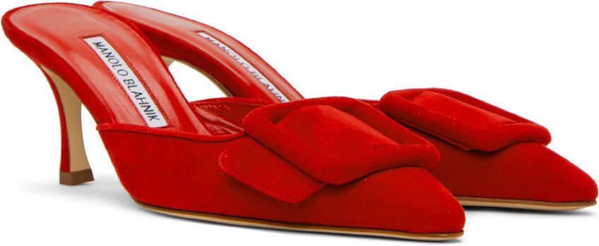 Manolo Blahnik Red Maysale 70 Mules - Picture 2