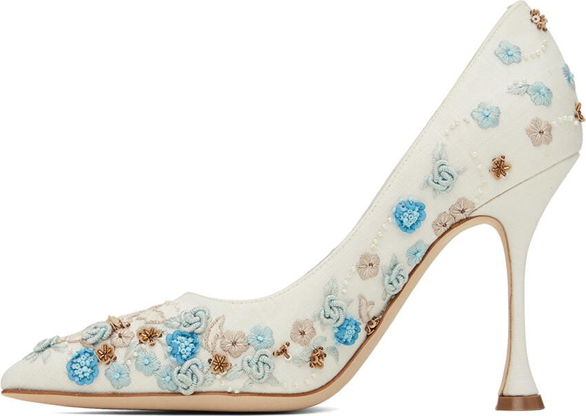 Manolo Blahnik White Fiorata Heels - Picture 3