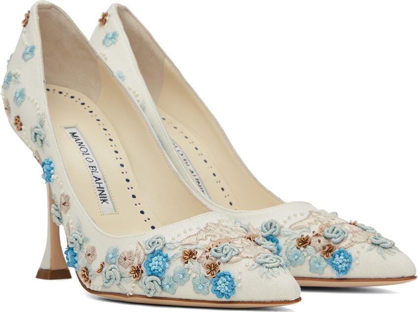 Manolo Blahnik White Fiorata Heels - Picture 2