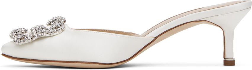 Manolo Blahnik White Hangisimu 50 Mules - Picture 4