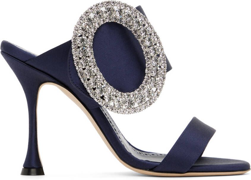 Manolo Blahnik Navy Fibiona Heeled Sandals