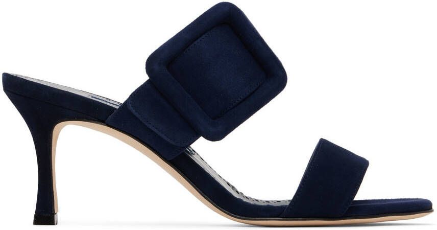 Manolo Blahnik Navy Gable Mules - Picture 5
