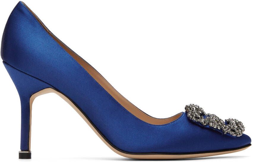 Manolo Blahnik Navy Hangisi 90 Heels - Picture 5