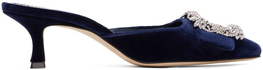 Manolo Blahnik Navy Maysale Mules - Picture 4