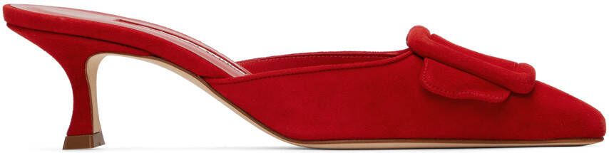Manolo Blahnik Red Maysale 50 Mules - Picture 5