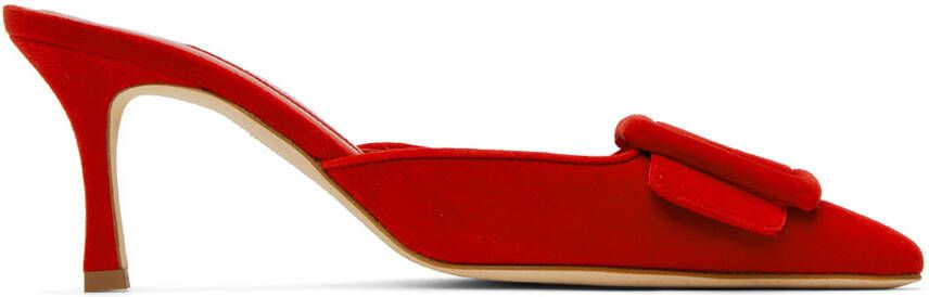 Manolo Blahnik Red Maysale 70 Mules - Picture 5