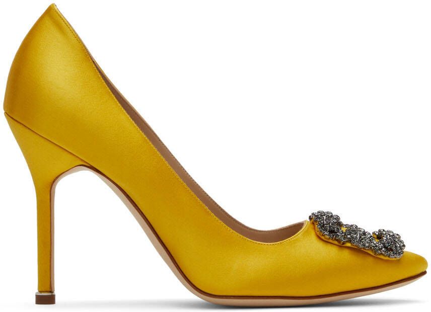 Manolo Blahnik Yellow Satin Hangisi Heels - Picture 5