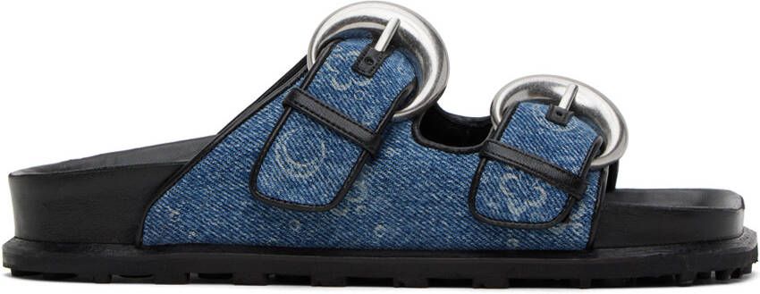 Marine Serre Blue Denim Monogram Sandals - Picture 5