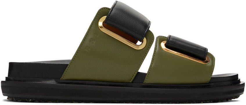 Marni Black & Green Fussbett 2 Strap Sandals - Picture 5