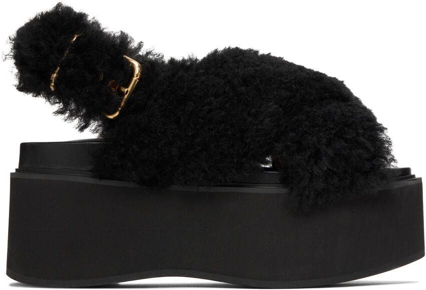 Marni Black Shearling Fussbett Platform Sandals - Picture 5