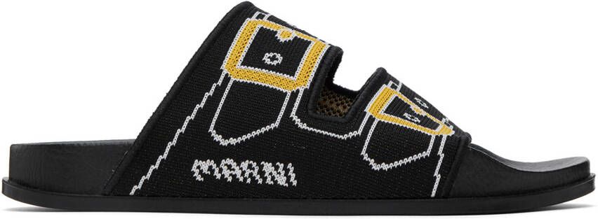 Marni buckle double-strap-print slides Black
