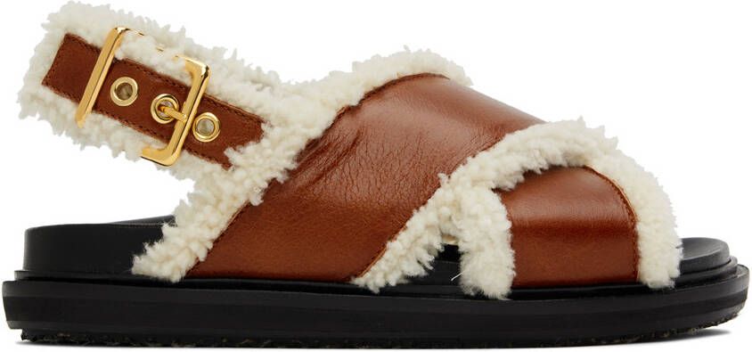 Marni Brown & Off-White Shearling Fussbett Sandals - Picture 5