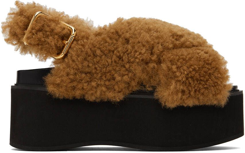 Marni slingback platform shearling sandals Brown
