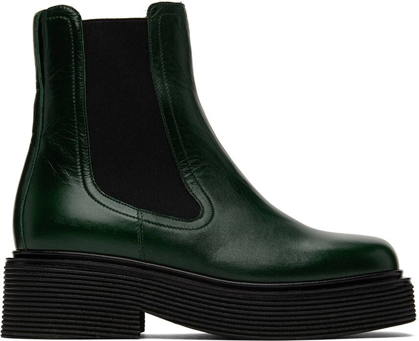 Marni Green Leather Chelsea Boots - Picture 4