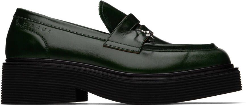 Marni Green Leather Moccasin Loafers - Picture 5