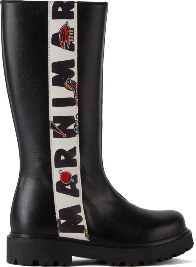 Marni Kids Black Logo Stripe Boots - Picture 5