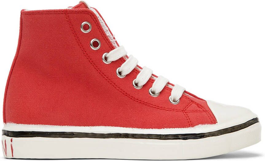 Marni Kids Red Canvas High Sneakers - Picture 5