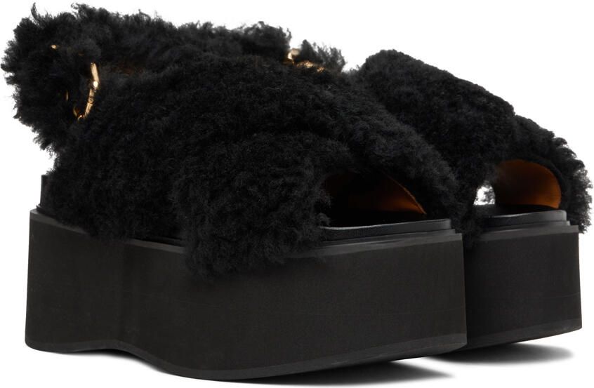 Marni Black Shearling Fussbett Platform Sandals - Picture 3