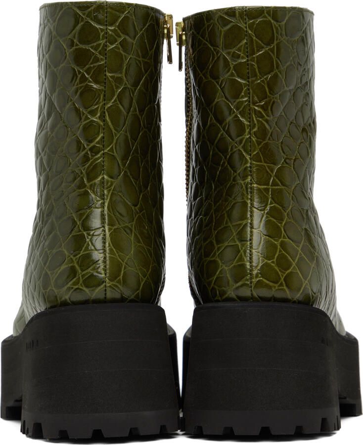 Marni Green Croc-Embossed Platform Ankle Boots