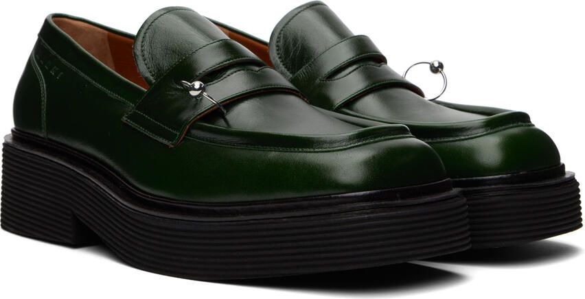 Marni Green Leather Moccasin Loafers - Picture 2