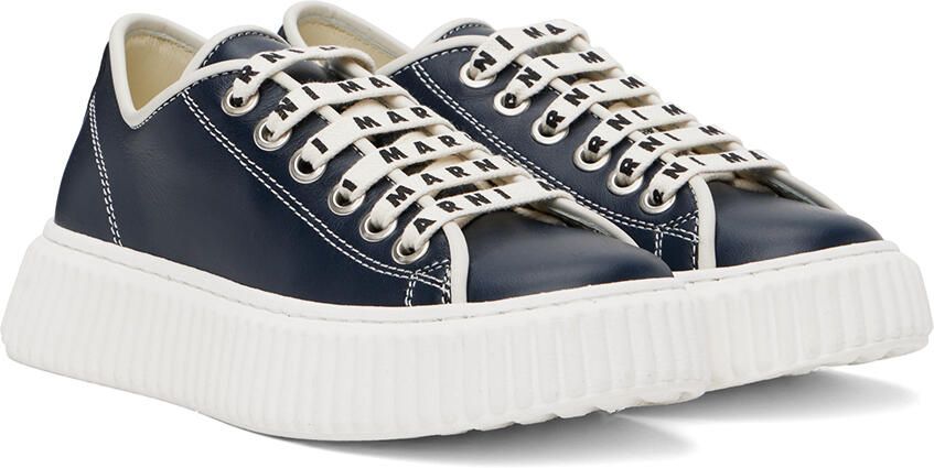 Marni Kids Navy Logo Lace Sneakers - Picture 2
