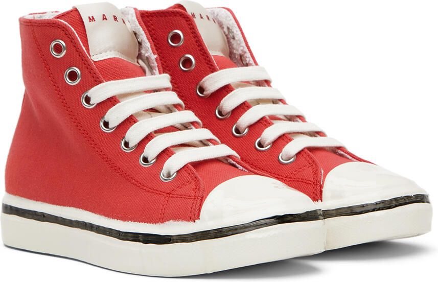 Marni Kids Red Canvas High Sneakers - Picture 2