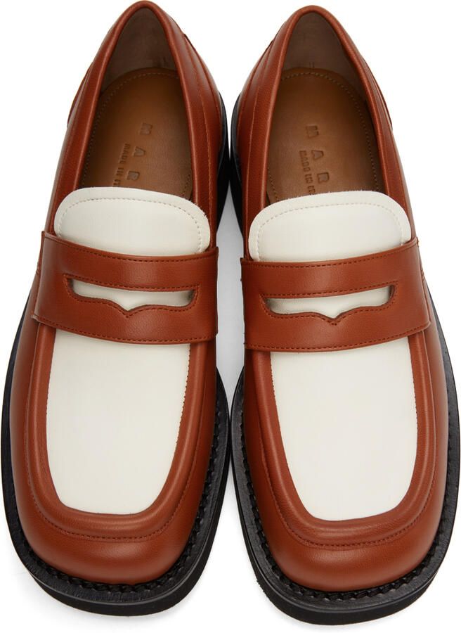 Marni Orange & Off-White Leather Loafers