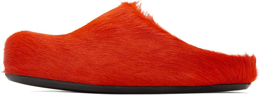 Marni Red Calf-Hair Fussbett Sabot Loafers - Picture 5