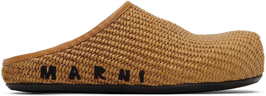 Marni Tan Raffia Fussbett Sabbot Loafers - Picture 5