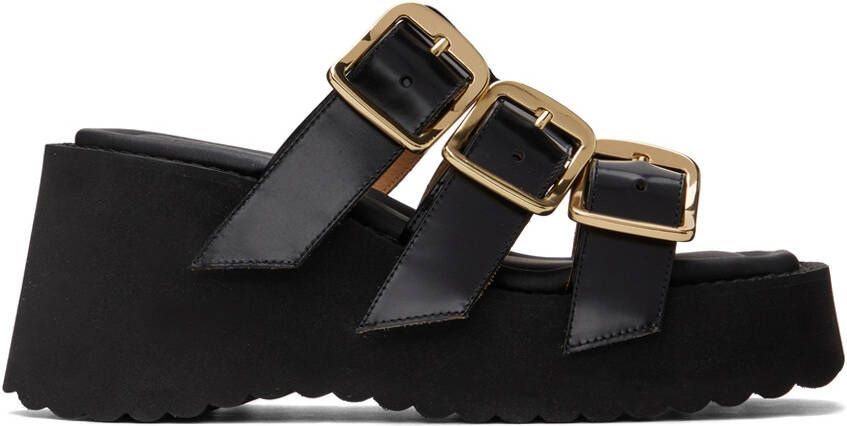 MM6 Maison Margiela Black Buckle Wedge Sandals - Picture 5