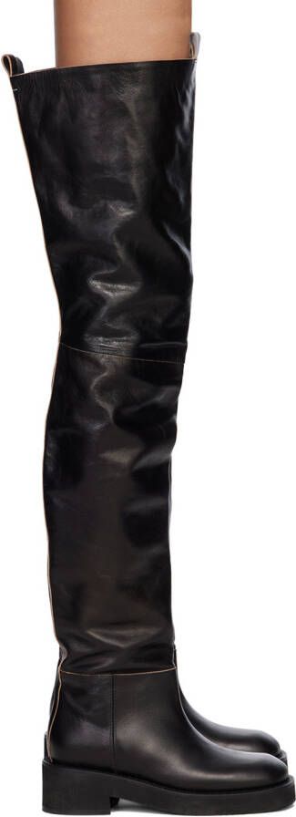MM6 Maison Margiela Black Paneled Over-The-Knee Boots - Picture 5