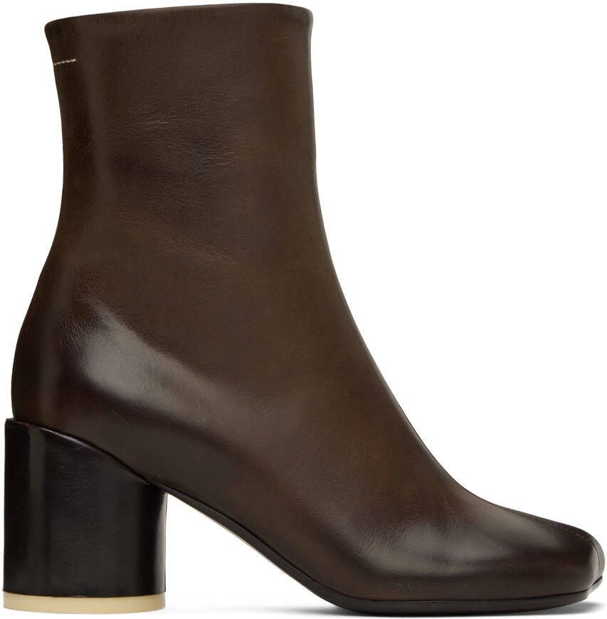 MM6 Maison Margiela Brown Anatomic Ankle Boots - Picture 4