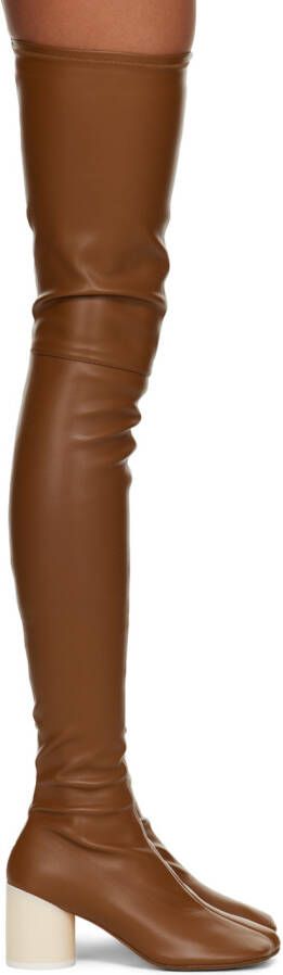 MM6 Maison Margiela Brown Faux-Leather Tall Boots