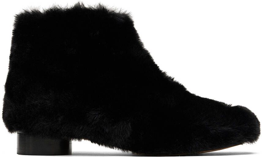 MM6 Maison Margiela Kids Black Faux-Fur Ankle Boots - Picture 5