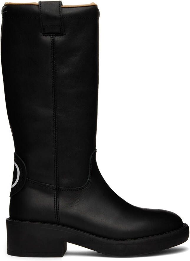 MM6 Maison Margiela Kids Black Leather Zip-Up Boots