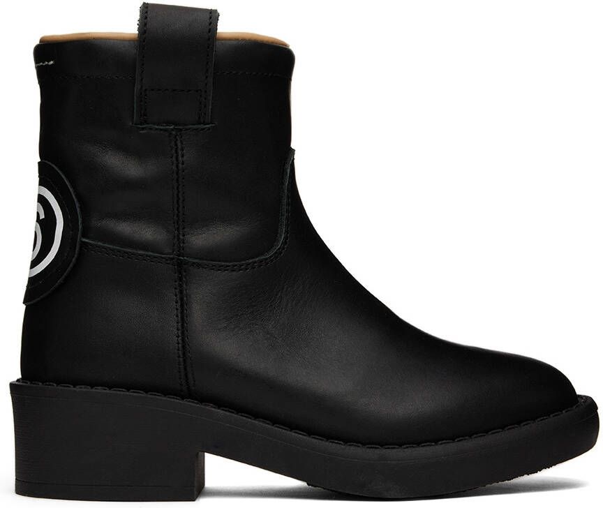 MM6 Maison Margiela Kids Black Leather Zip-Up Boots