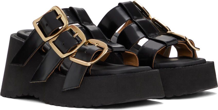 MM6 Maison Margiela Black Buckle Wedge Sandals - Picture 2